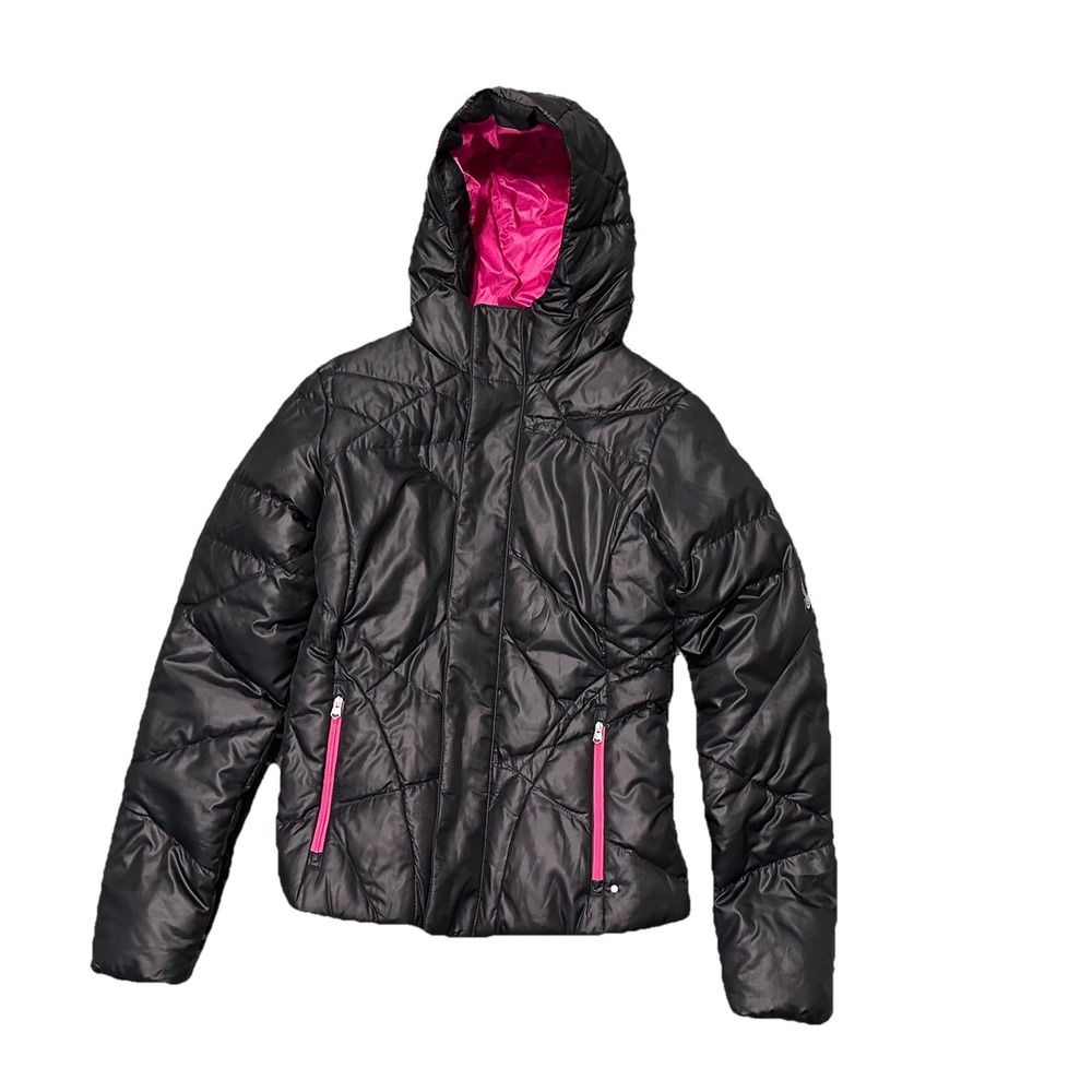 Spyder Womens Puffer Jacket Hooded Black Pink Ski Snow Coat 58744 Small